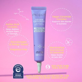 Pacifica Vegan Ceramide Barrier Eye Cream - Hydrating Under Eye Moisturizer for Dry, Sensitive Skin, Fragrance-Free Treatment for Dark Circles, Puffiness & Fine Lines Dermatologist Tested Clean Beauty