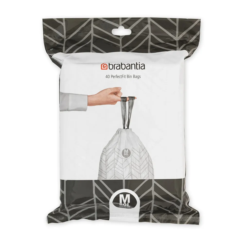 Brabantia PerfectFit Trash Bags (Size M/16 Gal) Thick Plastic Trash Can Liners with Drawstring Handles (40 Bags) Brabantia PerfectFit Trash Bags (Size M/16 Gal) Thick Plastic Trash Can Liners with Drawstring Handles (40 Bags)