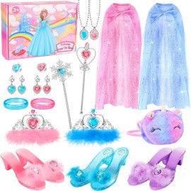 Fedio Princess Dress Up Shoes Set Little Girls Role Play Shoes Pretend Princess Gift Toy Set with 3 Pairs of Shoes,Princess Cape,Crown Tiaras,Unicorn Purse for Girls Aged 3,4,5,6 Birthday Christmas Fedio Princess Dress Up Shoes Set Little Girls Role Play Shoes Pretend Princess Gift Toy Set with 3 Pairs of Shoes,Princess Cape,Crown Tiaras,Unicorn Purse for Girls Aged 3,4,5,6 Birthday Christmas
