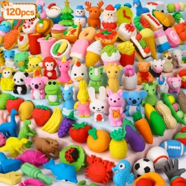 Moosia 120 Pack Animal Pencil Erasers for Kids, 3D Mini Puzzle Take Apart Erasers, Desk Pets & Treasure Box Toys, Bulk Party Favors, Classroom Prizes, School Supplies, Gift for Boys & Girls