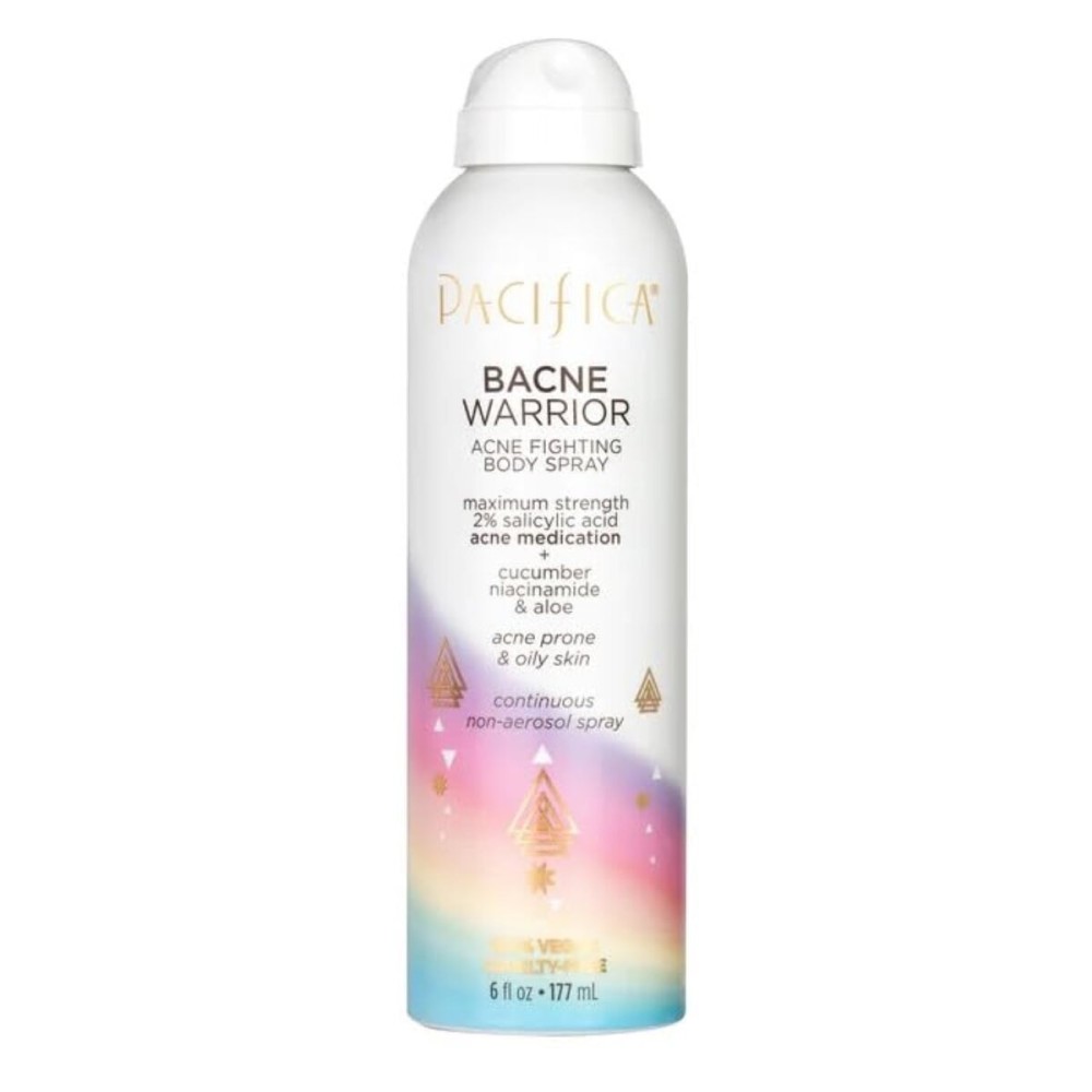 Pacifica Bacne Acne Cleanser Spray - Bacne Warrior - Body Spray for Acne Treatment - w/ 2% Salicylic Acid Niacinamide & Aloe - for Body, Chest & Back Acne for Teens & Adults Vegan Dermatologist Tested Pacifica Bacne Acne Cleanser Spray - Bacne Warrior - Body Spray for Acne Treatment - w/ 2% Salicylic Acid Niacinamide & Aloe - for Body, Chest & Back Acne for Teens & Adults Vegan Dermatologist Tested