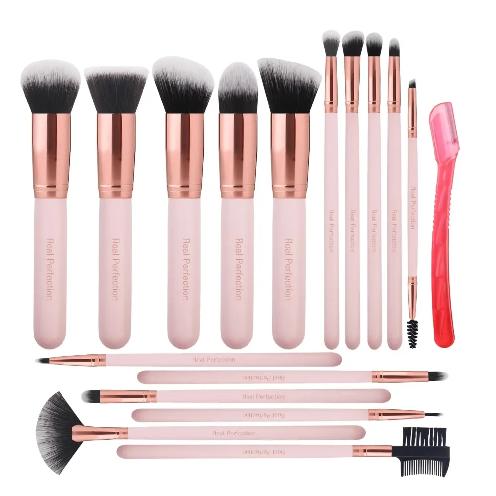 Real Perfection Makeup Brush Set 16 Pcs with 1 Eyebrow Razor Premium Synthetic Foundation Powder Concealers Eyeshadow Blush Makeup Brushes Make up Brushes Kit (Pink) Real Perfection Makeup Brush Set 16 Pcs with 1 Eyebrow Razor Premium Synthetic Foundation Powder Concealers Eyeshadow Blush Makeup Brushes Make up Brushes Kit (Pink)