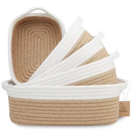 NaturalCozy 5-Piece Rectangle Storage Basket Set- Natural Cotton Rope Woven Baskets for Organizing! Small Basket for Montessori, Baby Nursery, Dog Toy Baskets, Cat Toy Box, Bathroom Organization Bin NaturalCozy 5-Piece Rectangle Storage Basket Set- Natural Cotton Rope Woven Baskets for Organizing! Small Basket for Montessori, Baby Nursery, Dog Toy Baskets, Cat Toy Box, Bathroom Organization Bin