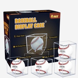 VOLEAAR 4 Pack Baseball Display Case, UV Protected Acrylic Square Baseball Holder, Clear Cube Autograph Memorabilia Ball Display Cases, Official Size Baseball Display Box