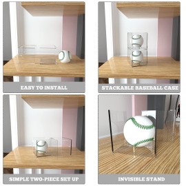 VOLEAAR 4 Pack Baseball Display Case, UV Protected Acrylic Square Baseball Holder, Clear Cube Autograph Memorabilia Ball Display Cases, Official Size Baseball Display Box