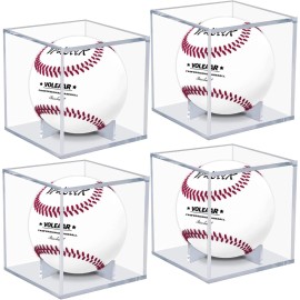 VOLEAAR 4 Pack Baseball Display Case, UV Protected Acrylic Square Baseball Holder, Clear Cube Autograph Memorabilia Ball Display Cases, Official Size Baseball Display Box