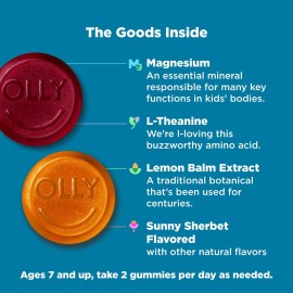 OLLY Kids Chillax Gummy, For a Calm and Relaxed Mood*, Magnesium, L-Theanine, Lemon Balm Extract, Chewable Supplement, Sherbet Flavored, 25 Day Supply - 50 Count (Packaging May Vary) OLLY Kids Chillax Gummy, For a Calm and Relaxed Mood*, Magnesium, L-Theanine, Lemon Balm Extract, Chewable Supplement, Sherbet Flavored, 25 Day Supply - 50 Count (Packaging May Vary)