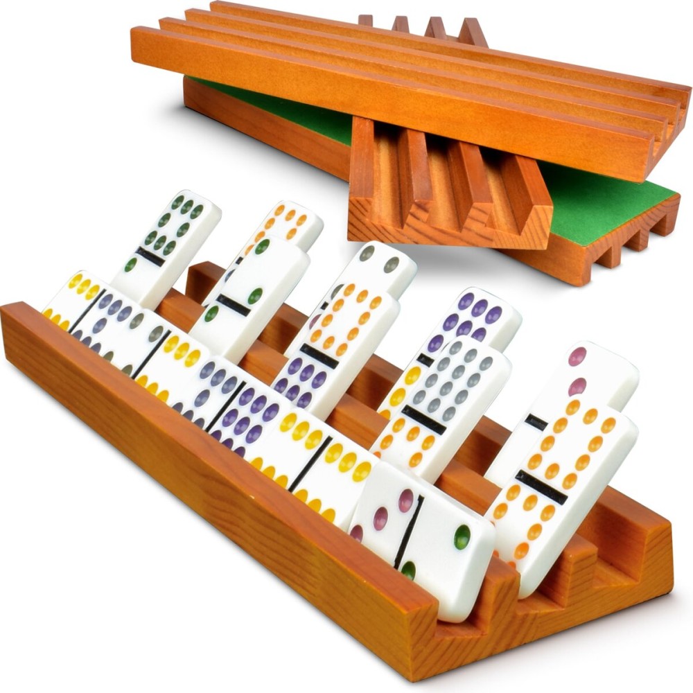 Queensell Domino Holders for Classic Board Games - Wooden Domino Racks Set of 4 - Mexican Train Dominoes Accessories - Domino Trays for Tiles Family Games (Large) Queensell Domino Holders for Classic Board Games - Wooden Domino Racks Set of 4 - Mexican Train Dominoes Accessories - Domino Trays for Tiles Family Games (Large)