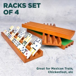 Queensell Domino Holders for Classic Board Games - Wooden Domino Racks Set of 4 - Mexican Train Dominoes Accessories - Domino Trays for Tiles Family Games (Large) Queensell Domino Holders for Classic Board Games - Wooden Domino Racks Set of 4 - Mexican Train Dominoes Accessories - Domino Trays for Tiles Family Games (Large)