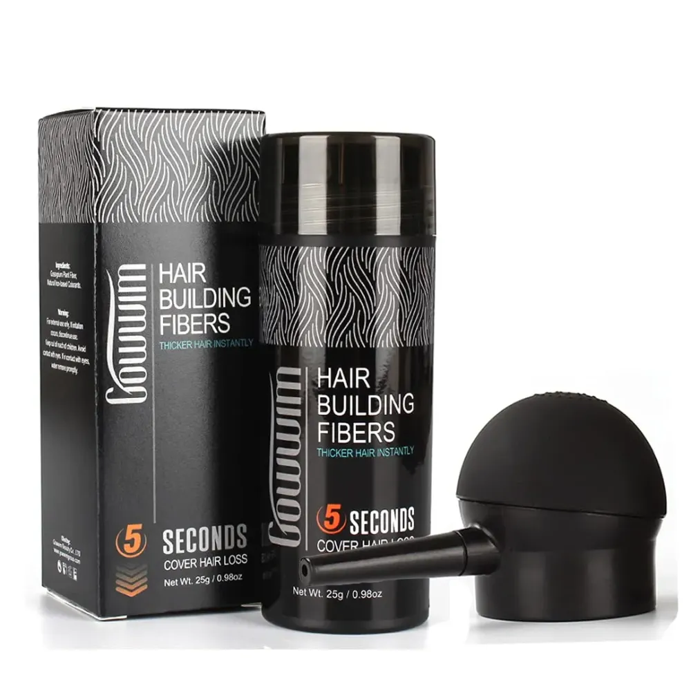 GOWWIM Hair Thickening Fibers 2-in-1 Kit Keratin Building Fibers, Spray Applicator & Hold Spray - Instantly Volumize Sparse Areas (Black)