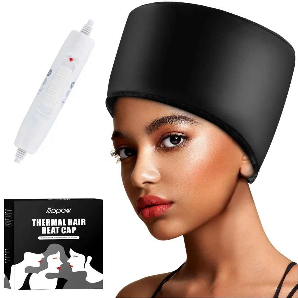 Heated Electric Thermal Steamer Cap for Natural Black Afro Hair - Hot Spa Treatment Hat with Temperature Control for Deep Conditioning at Home - Black Heated Electric Thermal Steamer Cap for Natural Black Afro Hair - Hot Spa Treatment Hat with Temperature Control for Deep Conditioning at Home - Black