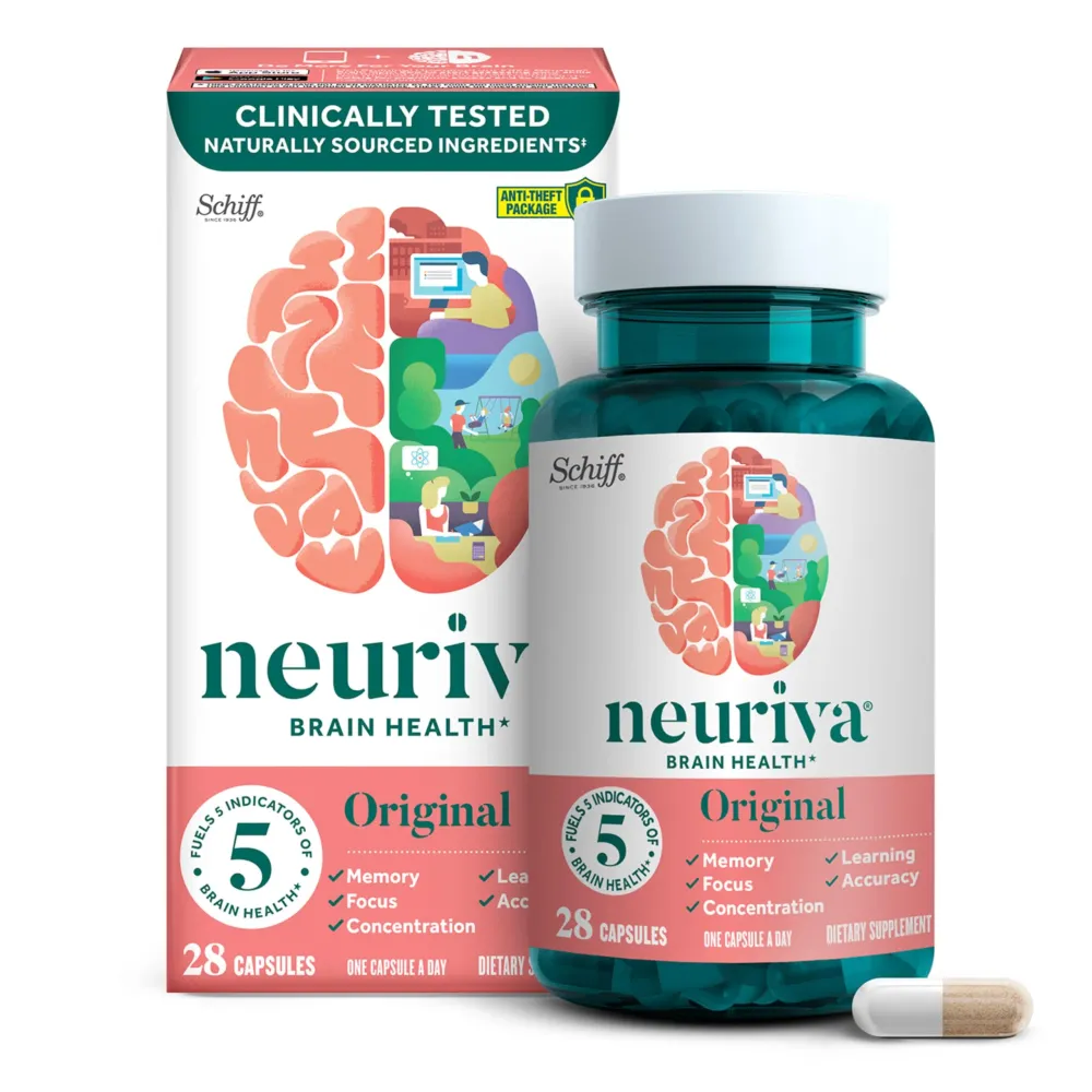 NEURIVA Original Decaffeinated Clinically Tested Nootropic Brain Supplement for Memory, Focus & Concentration, NeuroFactor & Phosphatidylserine, 28ct Capsules NEURIVA Original Decaffeinated Clinically Tested Nootropic Brain Supplement for Memory, Focus & Concentration, NeuroFactor & Phosphatidylserine, 28ct Capsules
