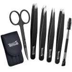 TsMADDTs Eyebrow Tweezers Set and Curved Scissor, Professional Stainless Steel Tweezers for Women and Men, Splinter and Ingrown Hair Removal