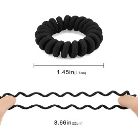 Spiral Black Cloth Hair Ties for Thick, Ponytail Holders (12 Pcs), No Crease Phone Cord Ties for All Hair Types