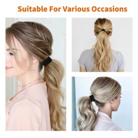 Spiral Black Cloth Hair Ties for Thick, Ponytail Holders (12 Pcs), No Crease Phone Cord Ties for All Hair Types