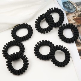 Spiral Black Cloth Hair Ties for Thick, Ponytail Holders (12 Pcs), No Crease Phone Cord Ties for All Hair Types