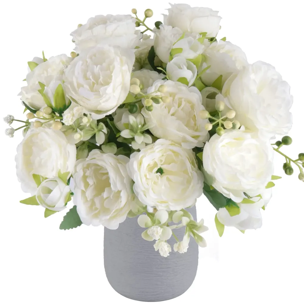 Artificial Peonies Silk Flowers, White Faux Peony Bouquet 4 Bundles Florals Arrangements Decor for Farmhouse Home Boho Wedding Table Centerpiece, Fake Plastic Flowers Bulk Vase Decoration (White) Artificial Peonies Silk Flowers, White Faux Peony Bouquet 4 Bundles Florals Arrangements Decor for Farmhouse Home Boho Wedding Table Centerpiece, Fake Plastic Flowers Bulk Vase Decoration (White)