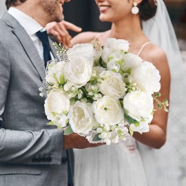 Artificial Peonies Silk Flowers, White Faux Peony Bouquet 4 Bundles Florals Arrangements Decor for Farmhouse Home Boho Wedding Table Centerpiece, Fake Plastic Flowers Bulk Vase Decoration (White) Artificial Peonies Silk Flowers, White Faux Peony Bouquet 4 Bundles Florals Arrangements Decor for Farmhouse Home Boho Wedding Table Centerpiece, Fake Plastic Flowers Bulk Vase Decoration (White)