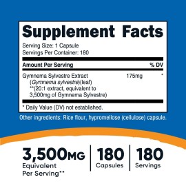 Nutricost Gymnema Sylvestre 3,500mg (20:1 Extract) from 175mg, 180 Capsules - Non-GMO, Gluten Free, and Vegetarian Friendly Nutricost Gymnema Sylvestre 3,500mg (20:1 Extract) from 175mg, 180 Capsules - Non-GMO, Gluten Free, and Vegetarian Friendly