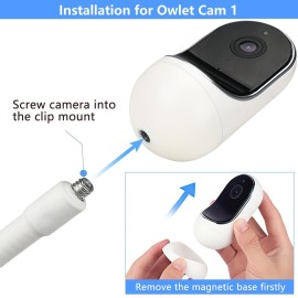 Flexible Clip Mount Compatible with Owlet, Motorola and Other Baby Monitor Camera with 1/4 Threaded Hole Without Tools or Wall Damage - White Flexible Clip Mount Compatible with Owlet, Motorola and Other Baby Monitor Camera with 1/4 Threaded Hole Without Tools or Wall Damage - White