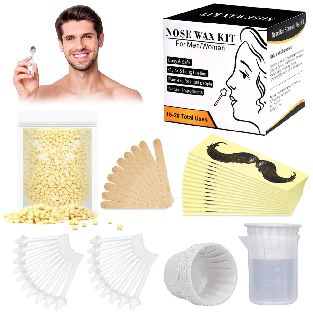 Nose Wax Kit for Men Women, Yovanpur Nose Hair Waxing Kit with 100g Nose Hair Wax Beads (15-20 USES), 20 Applicator, 15 Mustache Protector, 10 Paper Cups, 1 Measuring Cup - Easy, Quick and Painless Nose Wax Kit for Men Women, Yovanpur Nose Hair Waxing Kit with 100g Nose Hair Wax Beads (15-20 USES), 20 Applicator, 15 Mustache Protector, 10 Paper Cups, 1 Measuring Cup - Easy, Quick and Painless