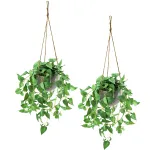 TNNTOPELE Fake Hanging Plants with Pots, 2 Pack Artificial Faux Anthurium Leaf Hanging Basket Plant for Wall Home Room Indoor Outdoor Decor