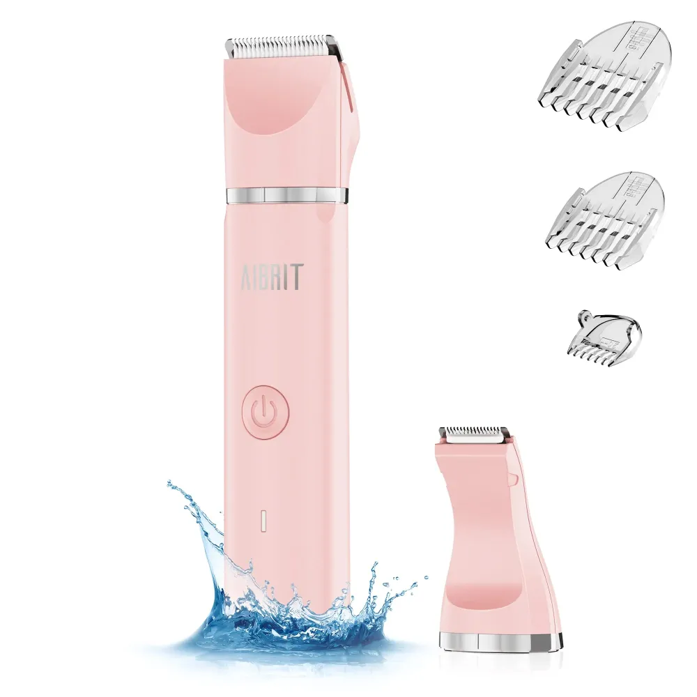 AIBRIT PRO Electric Bikini Trimmer for Women - 2 in 1 Electric Lady Pubic Hair Groomer Painless Hair Removal Razor Body Shaver, Portable Ladies Shaver with 2 Trimmer Heads, IPX7 Waterproof AIBRIT PRO Electric Bikini Trimmer for Women - 2 in 1 Electric Lady Pubic Hair Groomer Painless Hair Removal Razor Body Shaver, Portable Ladies Shaver with 2 Trimmer Heads, IPX7 Waterproof