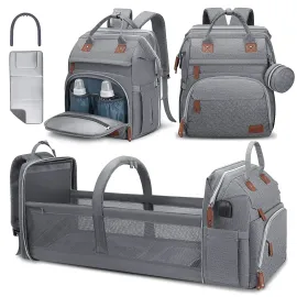 DERJUNSTAR Diaper Bag Backpack - Large Capacity Baby Diaper Bag with Changing Pad, Waterproof Travel Backpack for Boys & Girls, Multi-Function Baby Bag with USB Charging Port, Grey