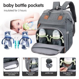 DERJUNSTAR Diaper Bag Backpack - Large Capacity Baby Diaper Bag with Changing Pad, Waterproof Travel Backpack for Boys & Girls, Multi-Function Baby Bag with USB Charging Port, Grey DERJUNSTAR Diaper Bag Backpack - Large Capacity Baby Diaper Bag with Changing Pad, Waterproof Travel Backpack for Boys & Girls, Multi-Function Baby Bag with USB Charging Port, Grey