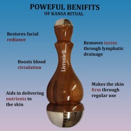 Livronic Face Detox Bronze/Kansa Wand Body and Foot Massager with Wooden Handle for Detoxification and Deep Relaxation Large Kansa Wand 2 in 1 Smaal