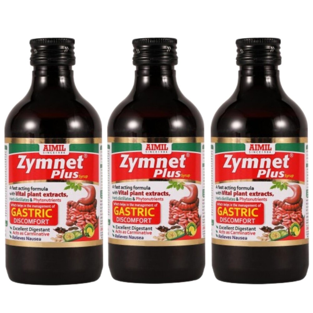 AIMIL Zymnet Plus Syrup - 200ml (Pack of 3) | Ayurvedic Syrup for Gastric & Digestive Health, Acidity, Controls Nausea | With Carminative Herbs AIMIL Zymnet Plus Syrup - 200ml (Pack of 3) | Ayurvedic Syrup for Gastric & Digestive Health, Acidity, Controls Nausea | With Carminative Herbs