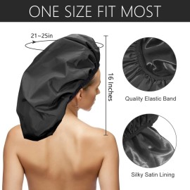Auban Extra Large Shower Cap, Double-Layer Waterproof Reusable, XL Satin Lining Shower Bonnet for Women Thick, Long Hair, Locs, Braids(Black) Auban Extra Large Shower Cap, Double-Layer Waterproof Reusable, XL Satin Lining Shower Bonnet for Women Thick, Long Hair, Locs, Braids(Black)
