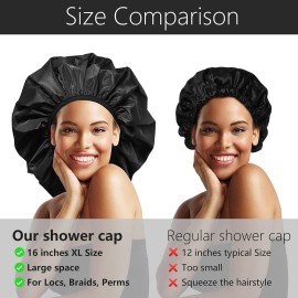 Auban Extra Large Shower Cap, Double-Layer Waterproof Reusable, XL Satin Lining Shower Bonnet for Women Thick, Long Hair, Locs, Braids(Black) Auban Extra Large Shower Cap, Double-Layer Waterproof Reusable, XL Satin Lining Shower Bonnet for Women Thick, Long Hair, Locs, Braids(Black)