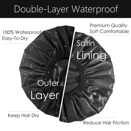 Auban Extra Large Shower Cap, Double-Layer Waterproof Reusable, XL Satin Lining Shower Bonnet for Women Thick, Long Hair, Locs, Braids(Black) Auban Extra Large Shower Cap, Double-Layer Waterproof Reusable, XL Satin Lining Shower Bonnet for Women Thick, Long Hair, Locs, Braids(Black)