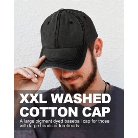 Zylioo Extra Big Washed Cotton Baseball Cap,Deep Ball Cap for Big Heads,Soft Crown Large Running Hat Black Gray Zylioo Extra Big Washed Cotton Baseball Cap,Deep Ball Cap for Big Heads,Soft Crown Large Running Hat Black Gray