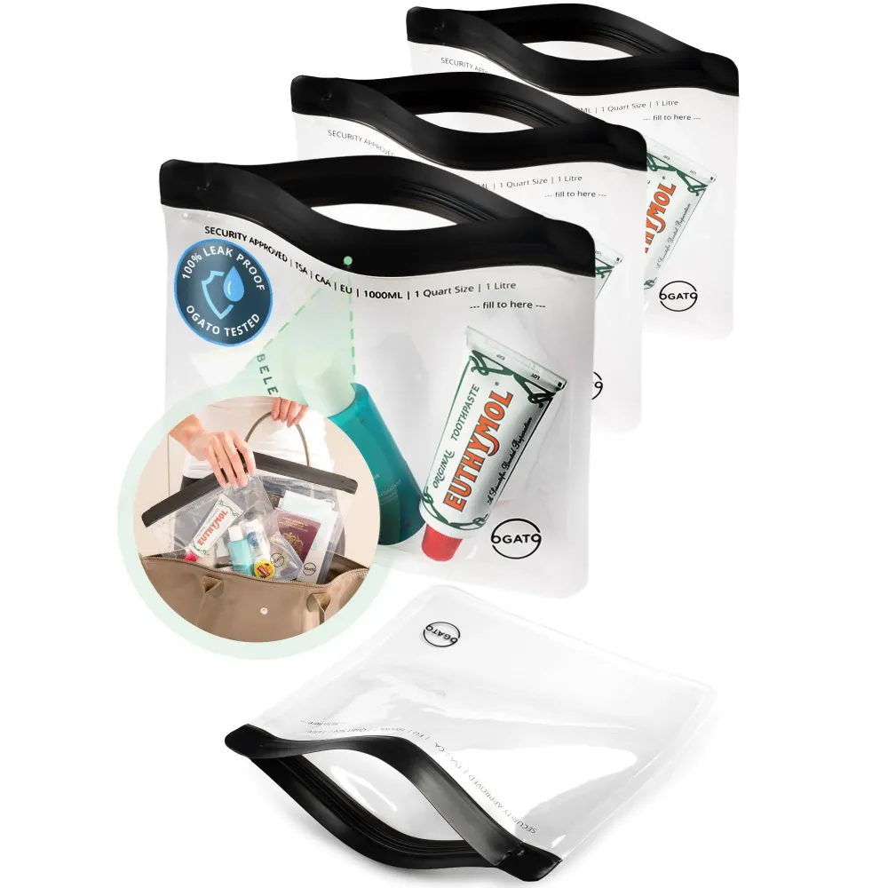Ogato 3pcs - TSA Approved Toiletry Bag - Quart Size Clear Toiletry Bags are Security Approved Worldwide for Liquids & Cosmetics - 100% 3-1-1 Compliant Travel Bags for Toiletries Ogato 3pcs - TSA Approved Toiletry Bag - Quart Size Clear Toiletry Bags are Security Approved Worldwide for Liquids & Cosmetics - 100% 3-1-1 Compliant Travel Bags for Toiletries