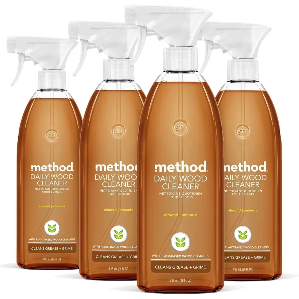 Method Daily Hardwood Cleaner, Almond, Plant-Based Formula That Cleans Shelves, Tables and Other Wooden Surfaces While Removing Dust & Grime, 28 Fl Oz, (Pack of 4) Method Daily Hardwood Cleaner, Almond, Plant-Based Formula That Cleans Shelves, Tables and Other Wooden Surfaces While Removing Dust & Grime, 28 Fl Oz, (Pack of 4)