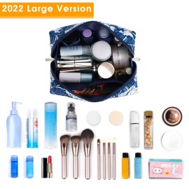Large Makeup Bag Zipper Pouch Travel Cosmetic Organizer for Women (Large, Blue Lotus-5088) Large Makeup Bag Zipper Pouch Travel Cosmetic Organizer for Women (Large, Blue Lotus-5088)