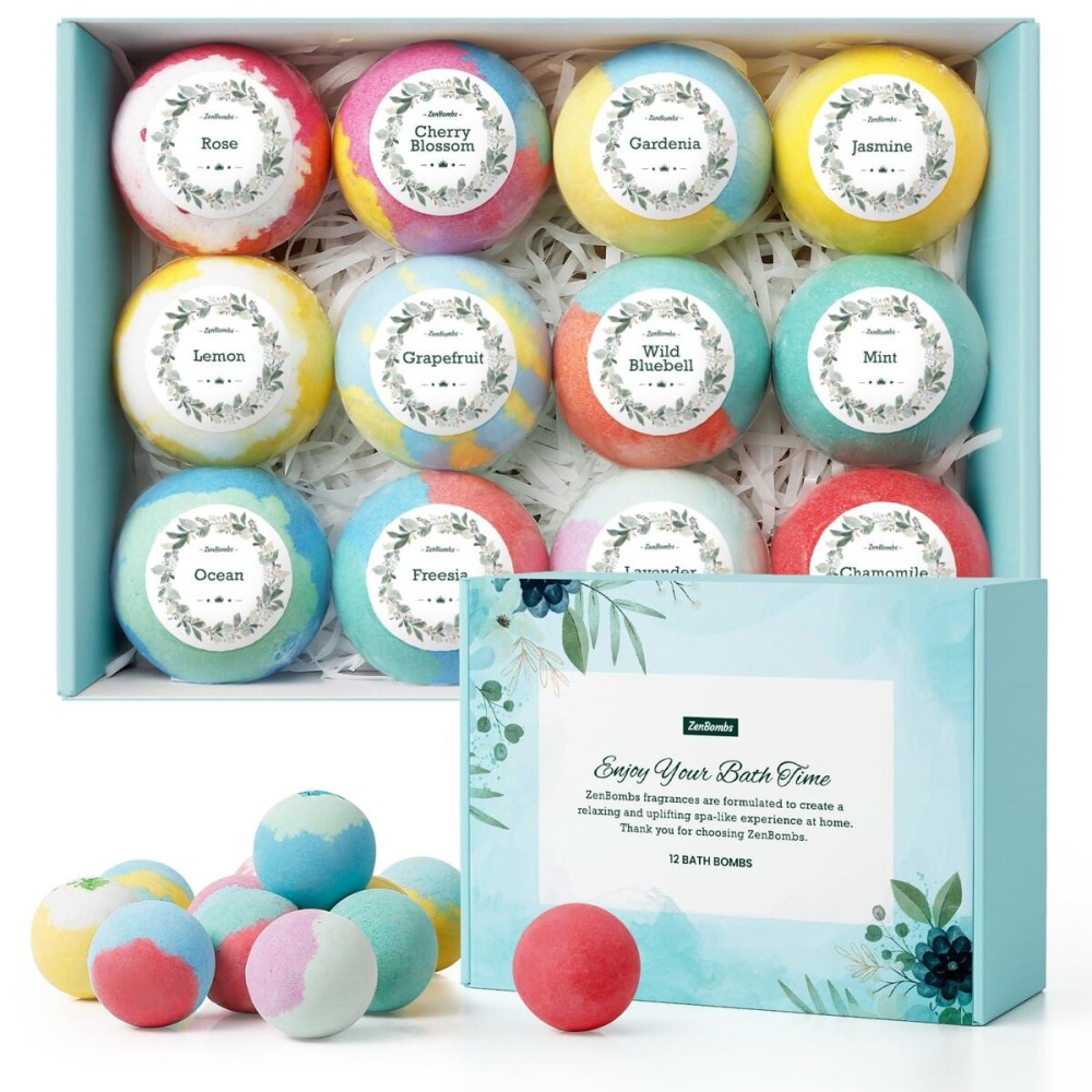 ZenBombs Bath Bombs for Women, 12pcs Handmade Natural Bath Bomb, Stocking Stuffers, Mothers Day Presents for Mom, Bath Bomb with Shea Butter, Valentines Day Gifts for Her and Him ZenBombs Bath Bombs for Women, 12pcs Handmade Natural Bath Bomb, Stocking Stuffers, Mothers Day Presents for Mom, Bath Bomb with Shea Butter, Valentines Day Gifts for Her and Him
