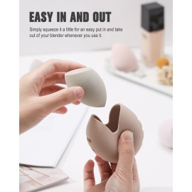 FERYES Makeup Sponge Holder - Shatterproof Eco-Friendly Silicone Beauty Make Up Blender Case for Travel - Khaki