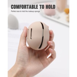 FERYES Makeup Sponge Holder - Shatterproof Eco-Friendly Silicone Beauty Make Up Blender Case for Travel - Khaki