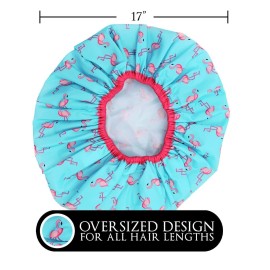 Reusable Shower Cap & Bath Cap & Lined, Oversized Waterproof Shower Caps Large Designed for all Hair Lengths with PEVA Lining & Elastic Band Stretch Hem Hair Hat - Fashionista Flamingo Party Reusable Shower Cap & Bath Cap & Lined, Oversized Waterproof Shower Caps Large Designed for all Hair Lengths with PEVA Lining & Elastic Band Stretch Hem Hair Hat - Fashionista Flamingo Party