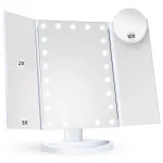 HUONUL Makeup Mirror Vanity Mirror with Lights, 2X, 3X, 10X Magnification, Touch Control, Trifold, White, 9.4L x 13.4W, Modern Style, Dresser Mount, Bathroom