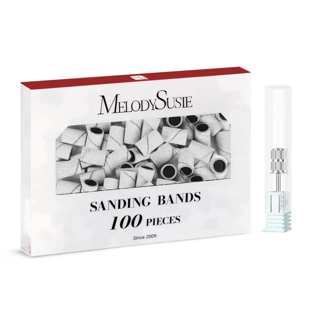MelodySusie 100 Pcs Nail Drill Bits Sanding Bands for Nail Drill 180 Fine Grit Nail File Sanding Bands for Acrylic Nails Gel Manicures and Pedicure