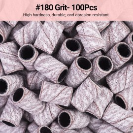 MelodySusie 100 Pcs Nail Drill Bits Sanding Bands for Nail Drill 180 Fine Grit Nail File Sanding Bands for Acrylic Nails Gel Manicures and Pedicure