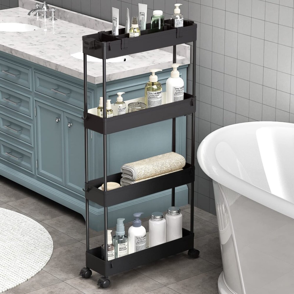 SPACELEAD Slim Storage Cart 4 Tier,Bathroom Organizer Rolling Utility,Mobile Shelving Unit Slide Out for Office, Kitchen, Laundry Room & Narrow Places,Black SPACELEAD Slim Storage Cart 4 Tier,Bathroom Organizer Rolling Utility,Mobile Shelving Unit Slide Out for Office, Kitchen, Laundry Room & Narrow Places,Black