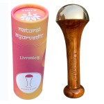 Livronic Kansa Wand for Face,Body & Foot Massager with Teak Wooden Handle Small Bronze Capped Small Kansa Wand for Deep Relaxation 4.5 Cm Natural Brown