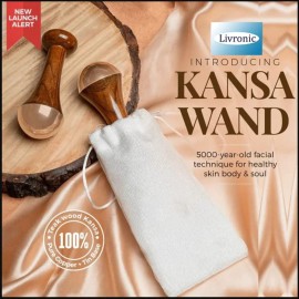 Livronic Kansa Wand for Face,Body & Foot Massager with Teak Wooden Handle Small Bronze Capped Small Kansa Wand for Deep Relaxation 4.5 Cm Natural Brown