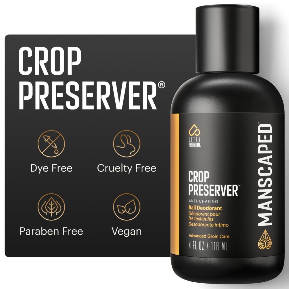 MANSCAPED The Crop Preserver, Men\'s Ball Deodorant, Male Care Hygiene Moisturizer, Anti-Chafing Groin Protection with Cooling Aloe Vera, Refined Scent, 4oz MANSCAPED The Crop Preserver, Men\'s Ball Deodorant, Male Care Hygiene Moisturizer, Anti-Chafing Groin Protection with Cooling Aloe Vera, Refined Scent, 4oz