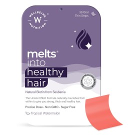 Wellbeing Nutrition Melts Healthy Hair (30 Oral Thin Strips) with Plant Based Biotin, Zinc, Bamboo Extract, Folic acid for Hair Nourishment, Strength and Thickness